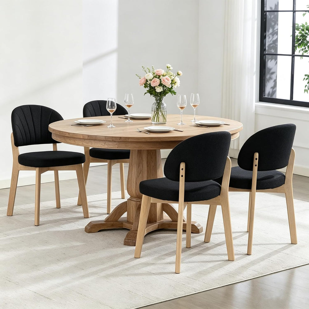 Modern Fabric Upholstered Dining Chairs Set of 4, Farmhouse Curved Back Armle...