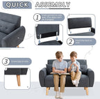 Shintenchi Small Modern Loveseat Couch Sofa, Mid Century Fabric Upholstered 2-Seat Sofa Couch Love Seats Furniture for Small Space, Dark Grey