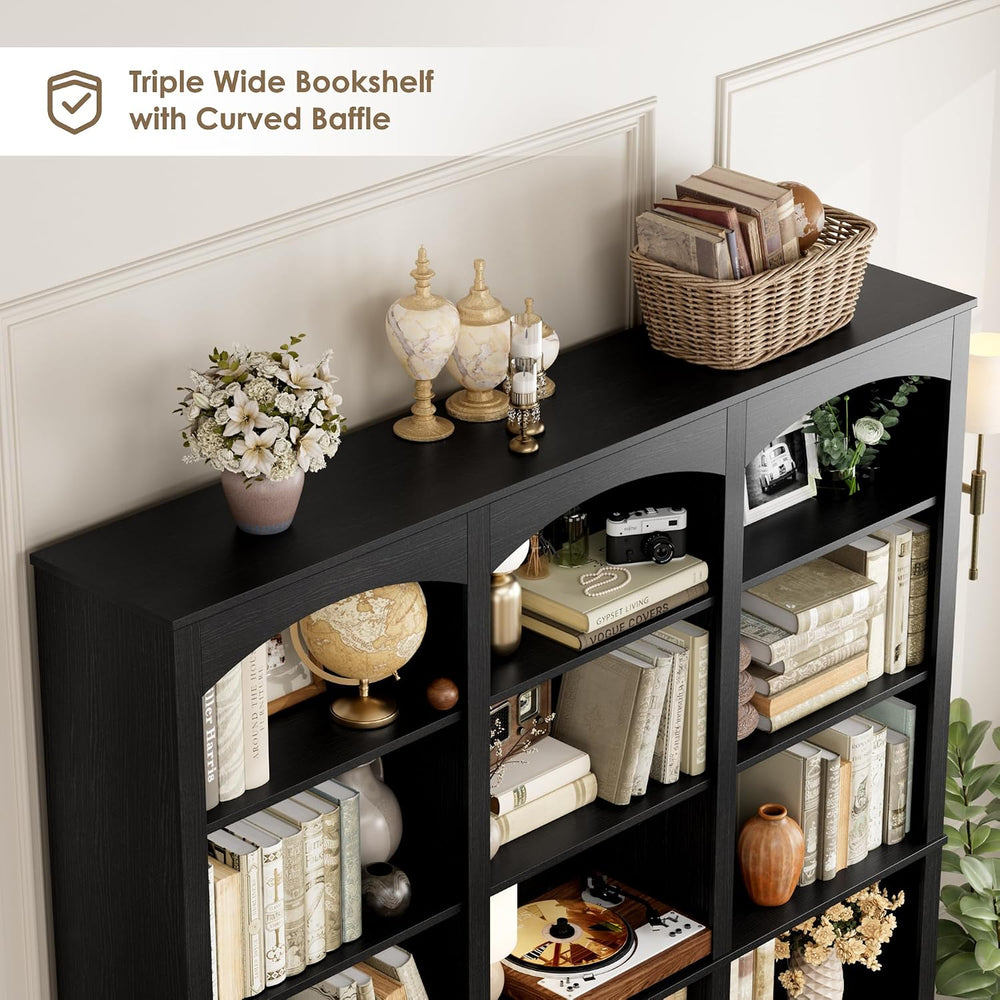 FACBOTALL 71" Triple Wide Bookshelf, 6 Tier Large Arch Black Bookcase