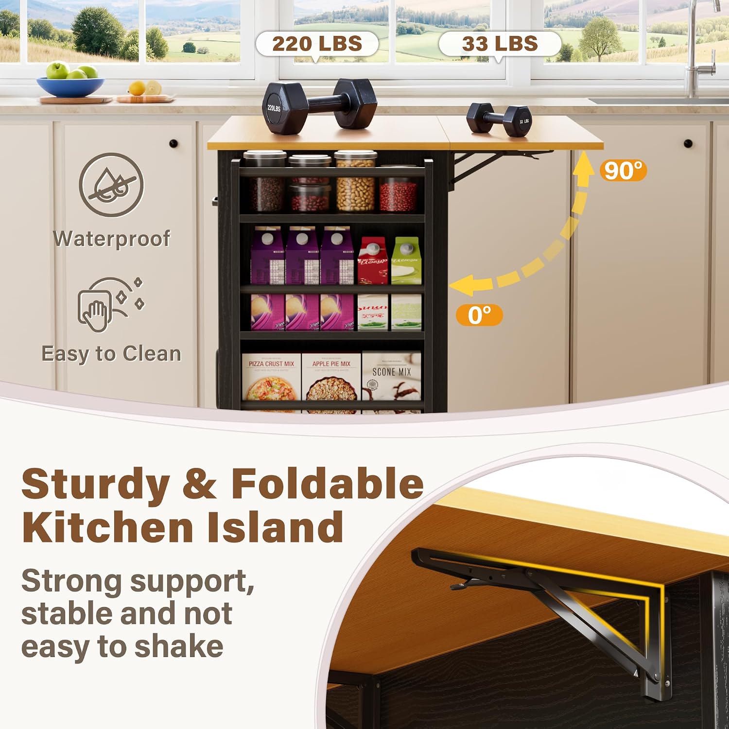 YESHOMY Kitchen Island on Wheels with Trash Cabinet, 56" Mobile Cart with Drop Leaf and Drawers, Rolling Portable Table with Spice Rack & Towel Holder for Dining Room, Black