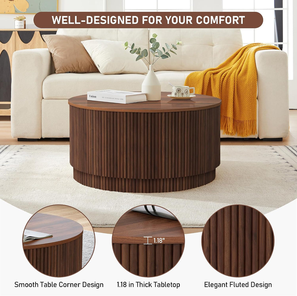 31.5" Round Coffee Table with Storage, Mid Century Modern Coffee Tables ...