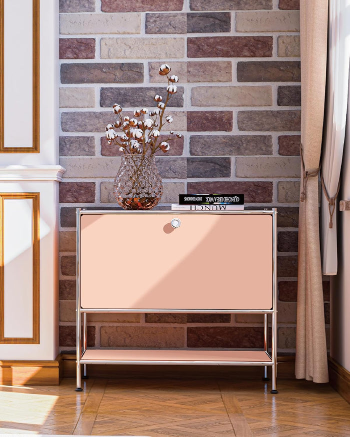 Metal Nightstand, Mid-Century Modern Bookshelf, Flap Door 27.5 | Sleek Modern Design,Space-Saving, Cube Storage Organizer, Bedside Table, Entryway Console for Home, Office, or Foyer