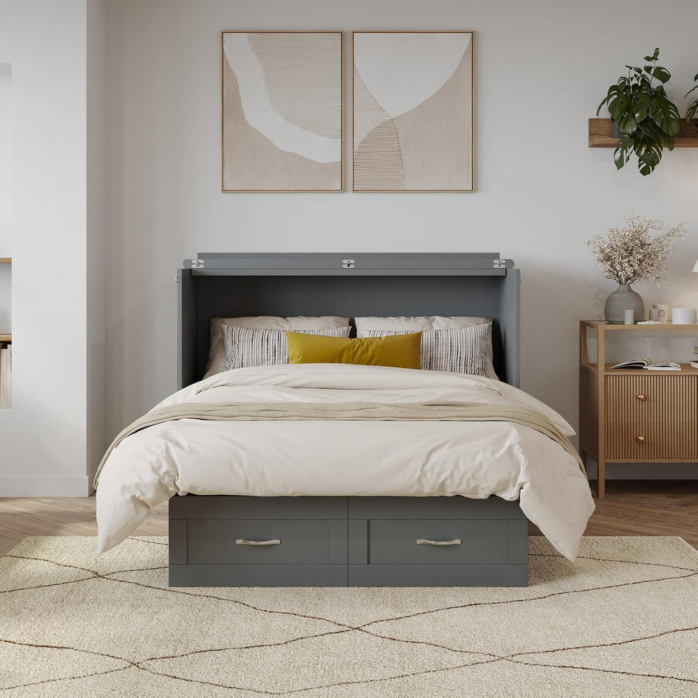 AFI, Monroe Full Murphy Bed Chest with 6" Mattress & Drawer, Grey