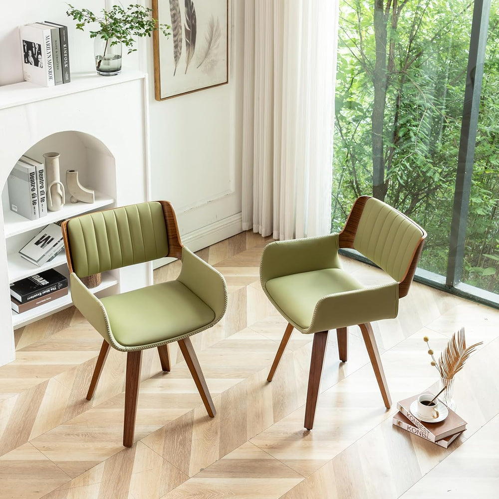 LUNLING Swivel Accent Faux Leather Dining Chairs Set of 2 Mid Century Modern ...