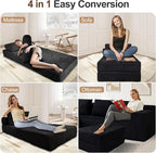 Sofa Bed Futon, Versatile Foldable Sleeper Chair with Pillow, Supportive Memory Foam, Plush Corduroy Fabric, Cozy Floor Couch, Convertible Mattress for Bedroom/Living Room/Guest/Office, Black