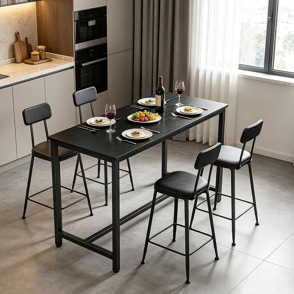 HOOBRO Bar Table, Rectangular Pub Table, 47.2" Counter Height Bar Table, Industrial Bar Height Table, Dining Table for Kitchen, Living Room, Easy to Assemble, Black BB50BT01
