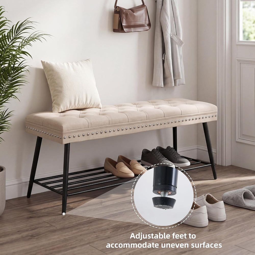 Mistpople Thick Cushioned Shoe Bench, Entryway Bench with Metal Shoe Rack, Up...