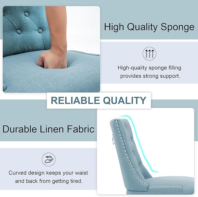 Upholstered Dining Chairs with Arms, Set of 2, Dining Room Chairs with Solid Wood Legs and Tufted Backrest (Light Blue, 6PCS (Regular Size))