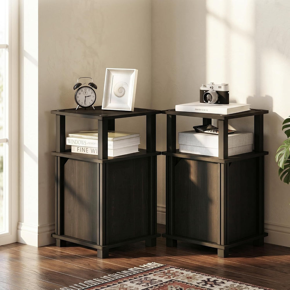 JUST Side Table Set of 2, 3-Tier Modern Square End Table with Door Cabinet, N...