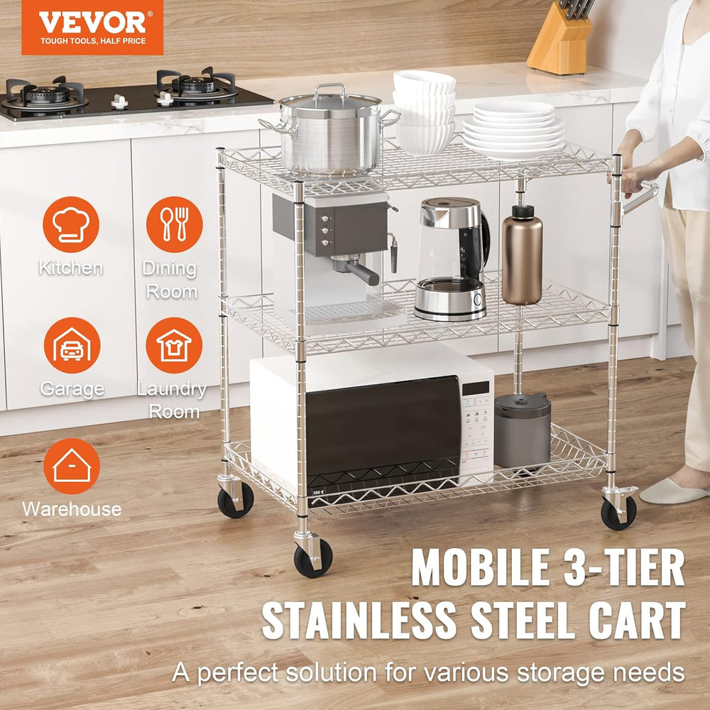 VEVOR Kitchen Utility Cart, 3 Tiers, Wire Rolling Table with 661 LBS Capacity...