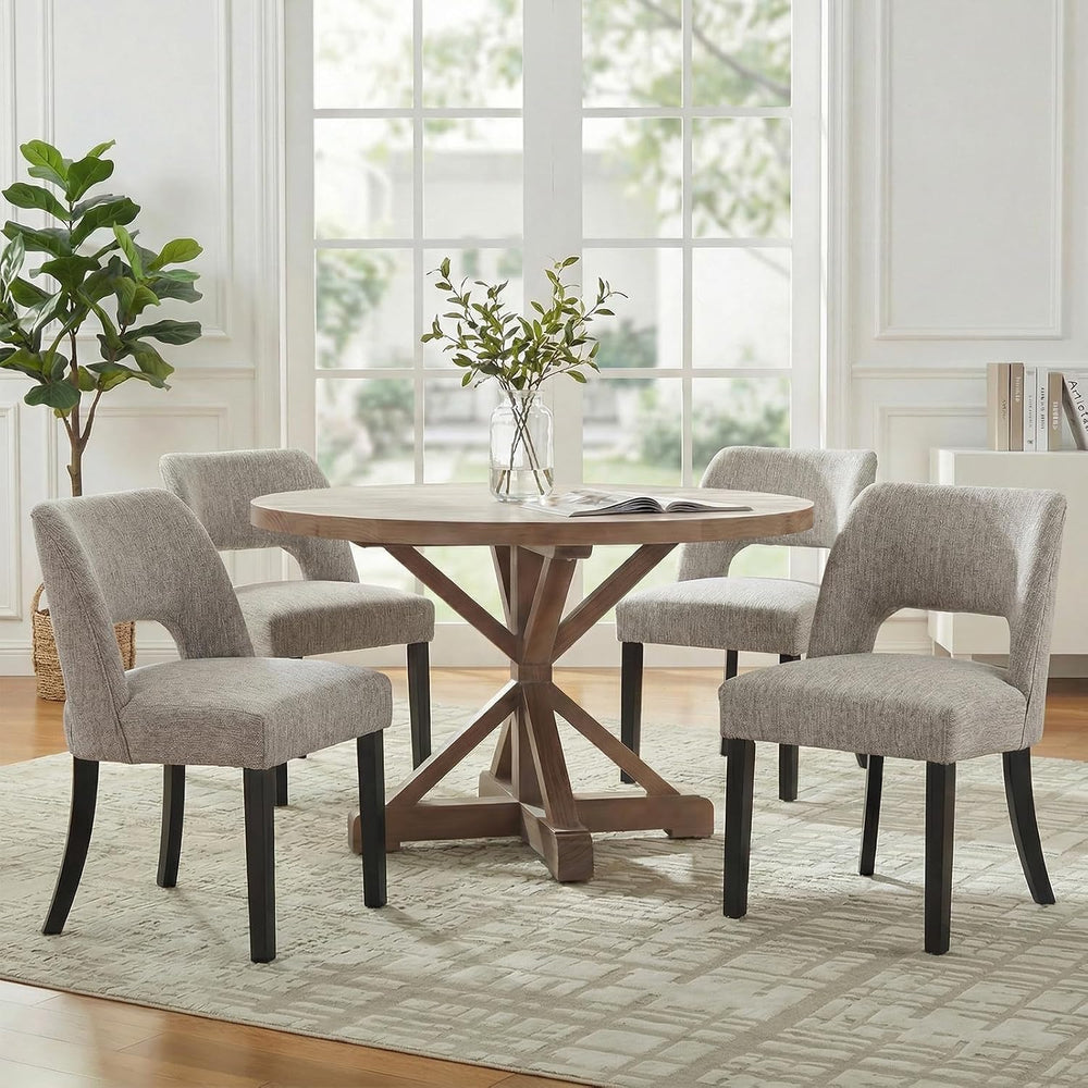 keoni Wooden Dining Chairs Set of 4, Mid Century Modern Upholstered Dining Ro...