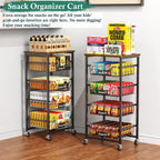 Fruit Basket, 5-Tier Utility Kitchen Organizer and Storage Cart with Pull-Out Baskets and Wood Top, Rolling Pantry Kitchen Cart on Wheels for Fruit Potato Onion Vegetable Snack Produce