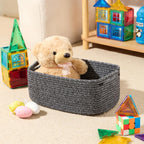 Small Storage Baskets for Organizing | Closet Organizer Bins | Shelf Toy Basket | Woven Rope Baskets | Cube Decorative Box | Shallow Basket | 13x8.5x5.1” | 3 Packs Dark Gray