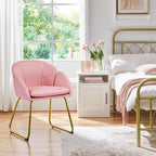 Yaheetech Modern PU Leather Armchair, Flower Shaped Makeup Chair Vanity Chair with Golden Metal Legs for Living Room/Makeup Room/Bedroom/Home Office/Kitchen, Simple Pink