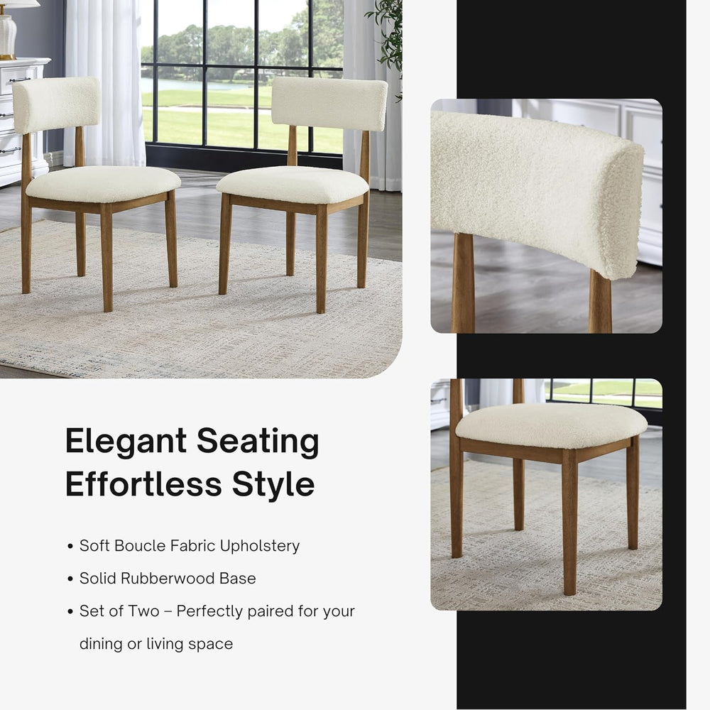 Roundhill Furniture Ellis Boucle Upholstered Dining Chairs, Set of 2, White/N...