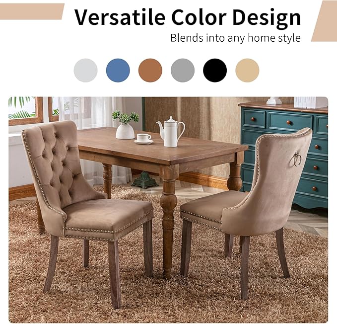 Modern Dining Chairs Set of 8, Tufted Upholstered Dining Chair with Solid Woo...