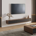 POVISON Fully-Assembled Minimalist Floating TV Stand, Modern Wall-Mounted Entertainment Center with 3 Flip-Down Cabinet Doors, Solid Wood, Walnut Veneer, 78"