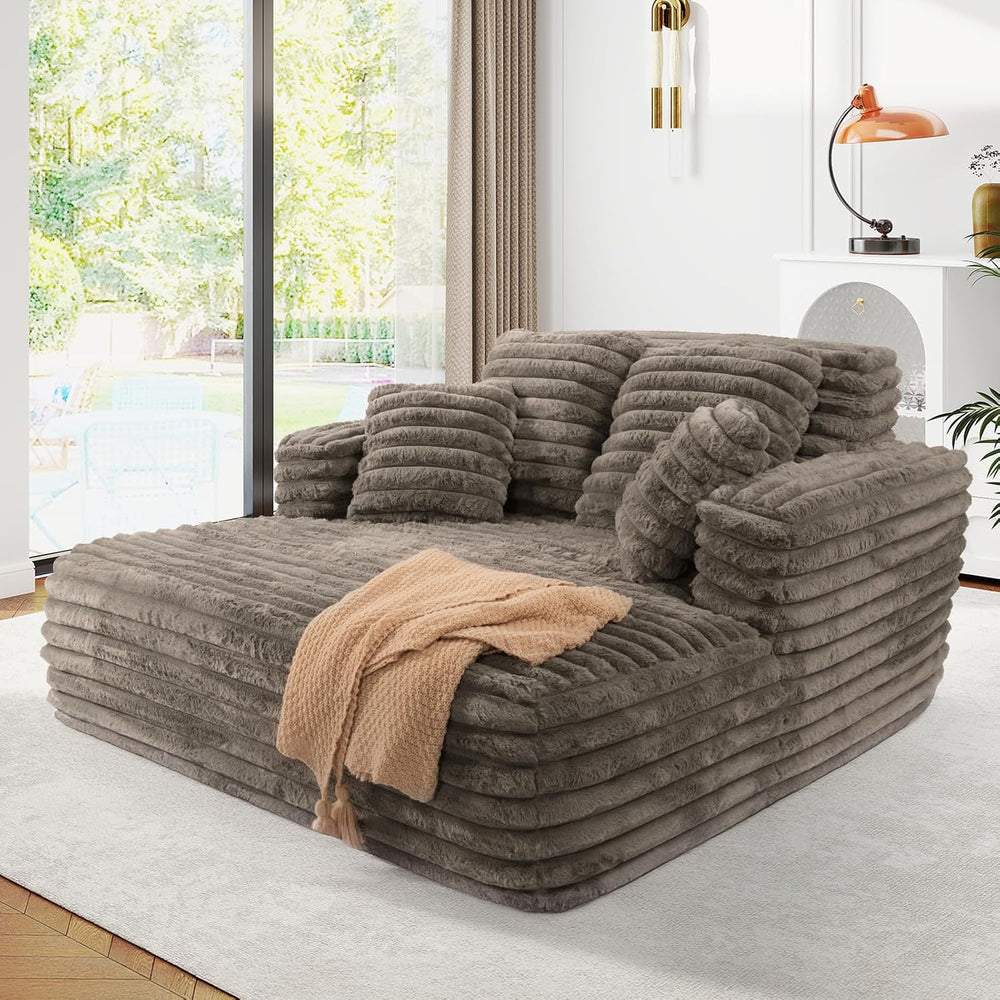 JEEOHEY 56" Oversized Chaise Lounge Chair Indoor,Plush Faux Fur Sleeper ...