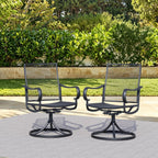 Outdoor 360° Swivel Rocking Chairs Set of 2, All Iron Mesh Patio Rocker Chairs, Electroplated Anti-Rust Heavy Duty Metal Swivel Dining Chairs with Curved Armrest for Porch, Deck, Backyard, Garden