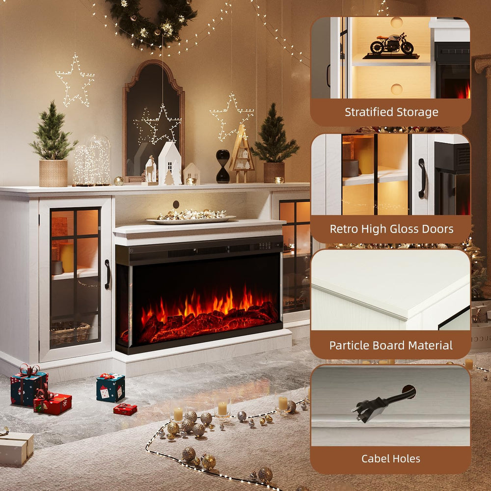 Aoxun 70 Inch TV Stand with 36 Inch Electric Fireplace, 3-Sided Glass TV Cons...