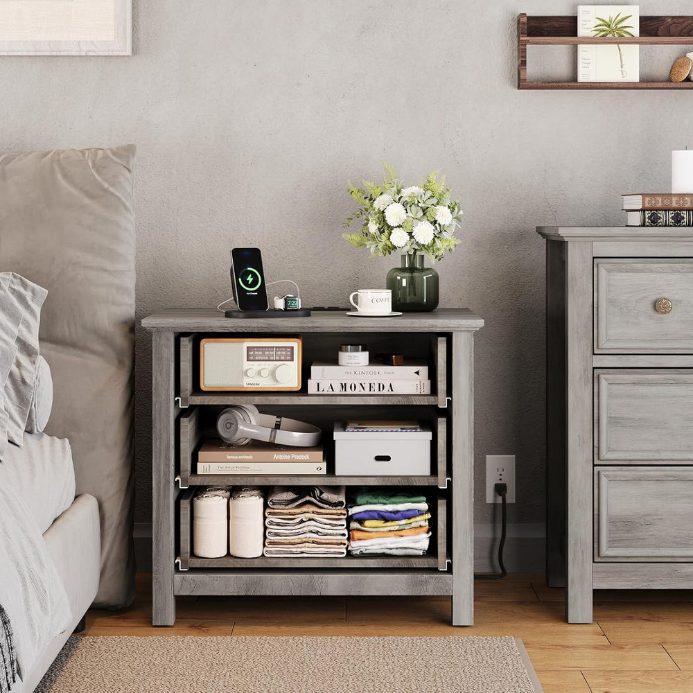 LGHM Set of 2 Large Nightstand with Charger Station, 27" W Night Stand w...