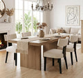 Mid Century Modern Dining Chairs Set of 4, Upholstered Linen Wood Dining Room Chairs, Farmhouse Kitchen Accent Armless Side Chair with Curved Back for Living Room, Beige