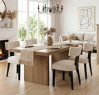 Mid Century Modern Dining Chairs Set of 4, Upholstered Linen Wood Dining Room Chairs, Farmhouse Kitchen Accent Armless Side Chair with Curved Back for Living Room, Beige