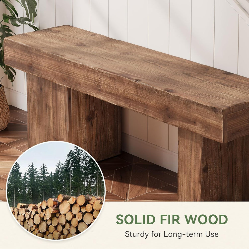 Solid Wood Bench, 47” Farmhouse Entryway Bench with Thickened Seat & Arti...