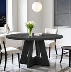47" Round Dining Table for 4-6, Modern Dinner Table Farmhouse Round Small Kitchen Tables with Wooden Cross Base for Dining Room, Kitchen, Living Room, Black