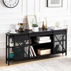 HOMISSUE Corner TV Stand for 55 Inch TV, Rustic Corner Entertainment Center with Storage, Industrial Media Console Table with Sliding Barn Door, Entertainment Center for Living Room, Black