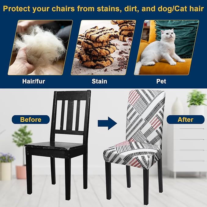 Dining Room Chair Covers - Stretch Kitchen Chair Covers Set of 4, Removable Washable Slipcovers for Home, Hotel, Banquet