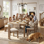 HNY Modern Farmhouse Linen Dining Chairs Set of 2, Beige Fabric Upholstered Dining Room Kitchen Chairs with Natural Wood Frame & Curved-Back, Armless Accent Wood Chairs for Dining Living Room