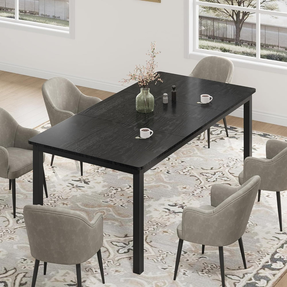 71 inch Long Rectangle Dining Table, MDF Top + Iron Legs with Rounded Corners...