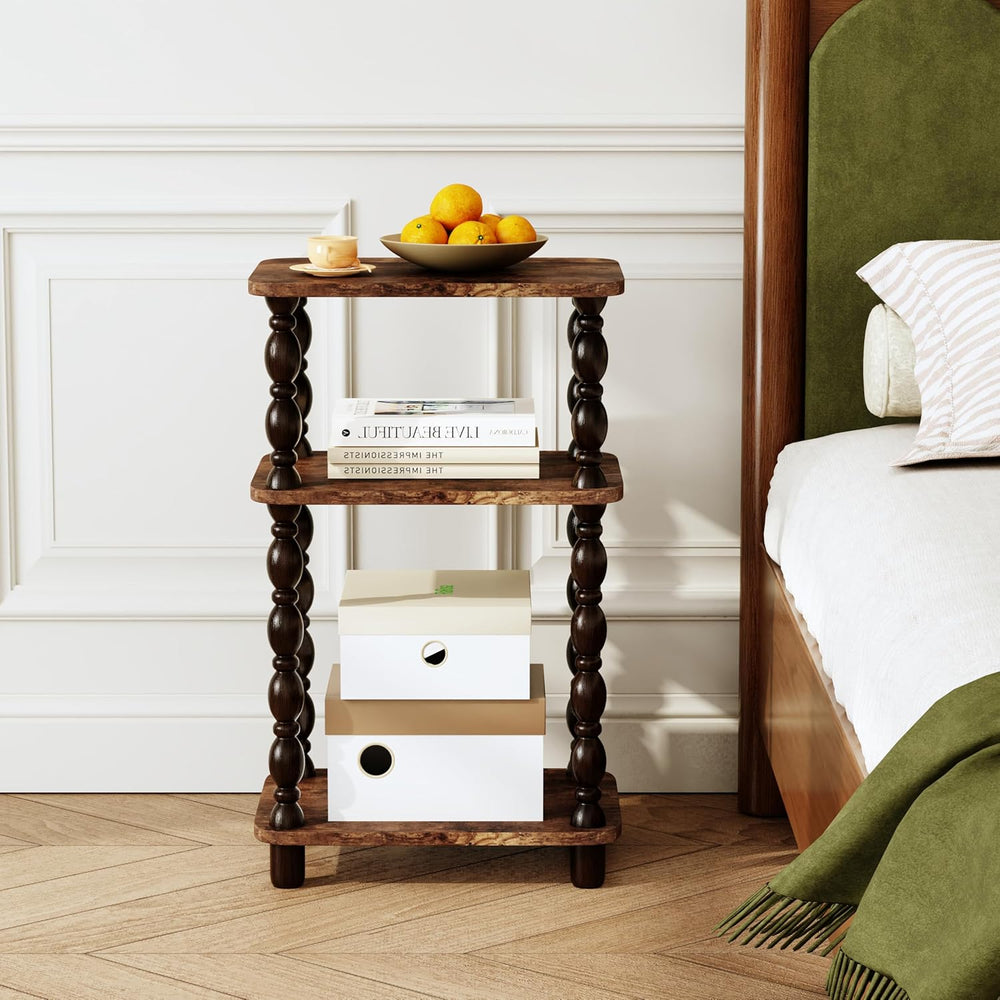 Retro End Table, 3-Tier Small Side Table, Narrow Couch Side Table for Small S...