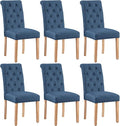 Yaheetech Dining Chairs Set of 6 Fabric Upholstered Dining Room Chairs with Button Tufted High Back and Solid Wood Legs for Kitchen/Living Room/Restaurant, Modern Style, Blue