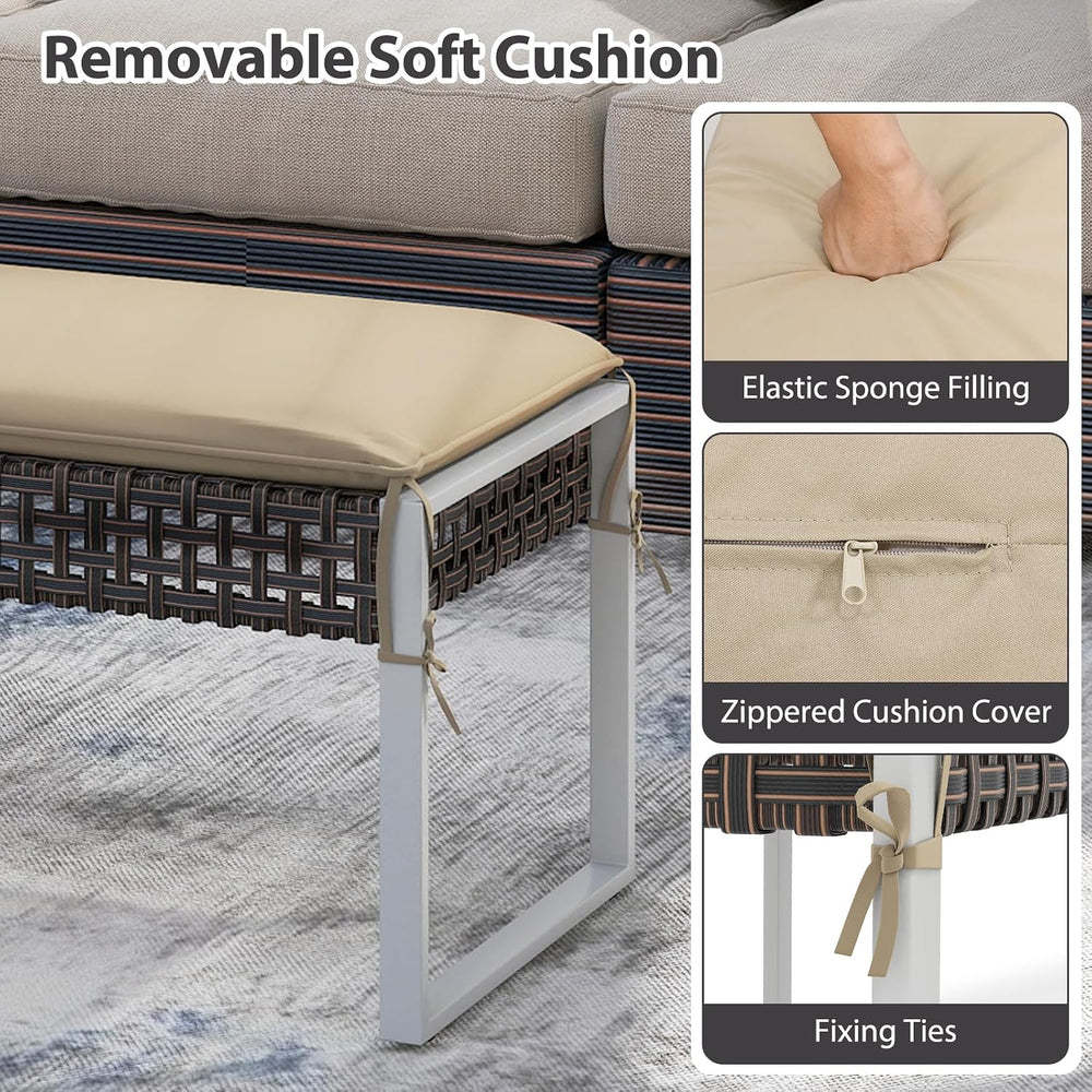 RELAX4LIFE Wicker Outdoor Ottoman Footstool - Rattan Patio Foot Rest for 2 w/...