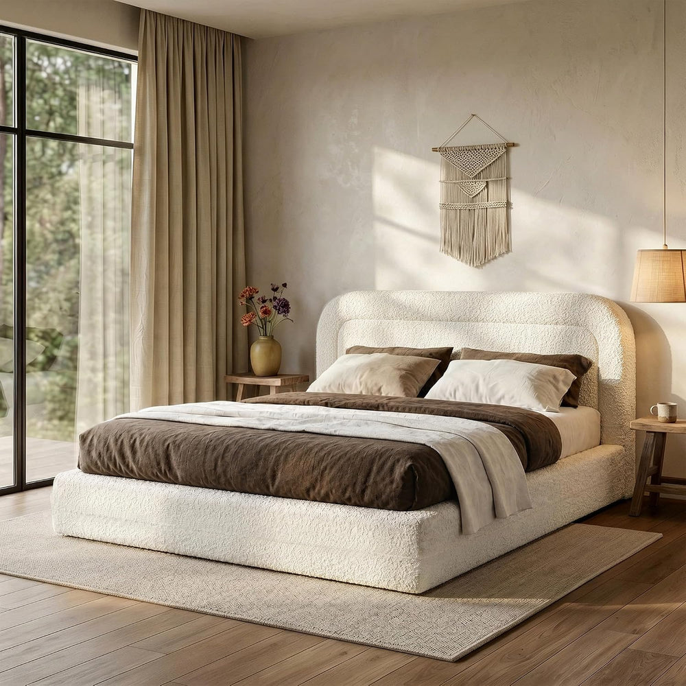 Homkdom Cloud Bed Frame Queen Size with 5.1" Headboard for Minimalist Room