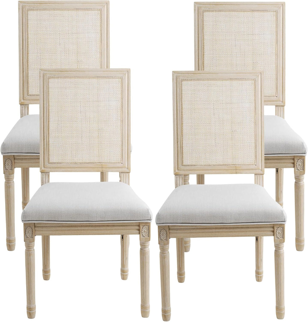 chairus Farmhouse Dining Chairs Set of 4, Rectangle Rattan Back French Countr...