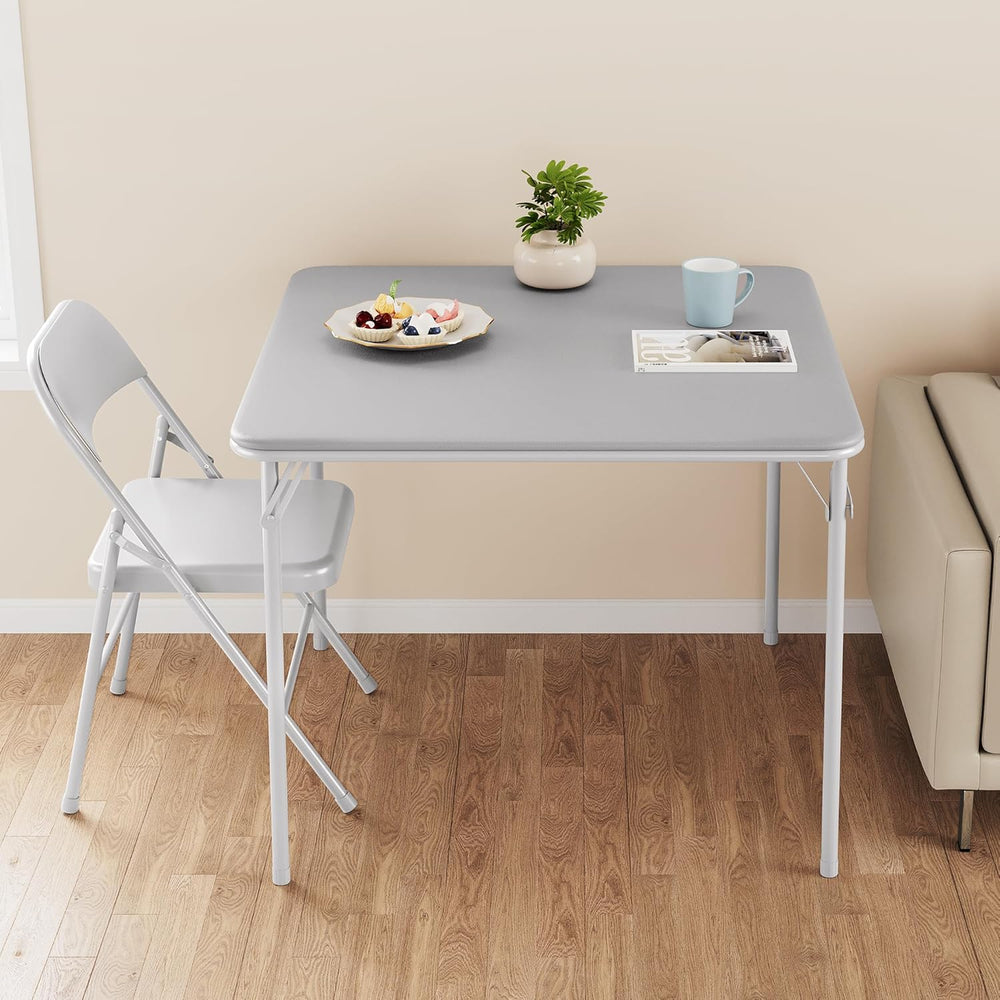 Folding Card Table, 34 Inch Square Folding Table, PU Padded Tabletop with Col...