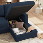 HONBAY Sleeper Sectional Couch with Pull-Out Bed Sectional Sleeper Sofa Pull Out Bed with Storage Chaise, 6 Seaters Couch for Living Room, Velvet Blue