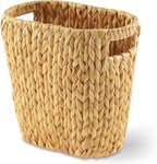 GREENATURAL Wicker Trash Can, Handwoven Water Hyacinth Waste Basket, Wicker Storage Bin with Natural Finish, Rustic Garbage Can for Laundry Room, Bathroom, Bedroom, Office, 13x7.5x12.25 inches