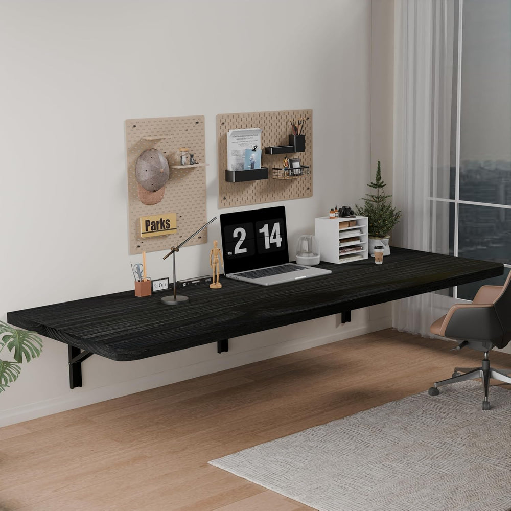 IAE Floating Wall Mounted Folding Table Desk with Pine Wood,60x22in, Black