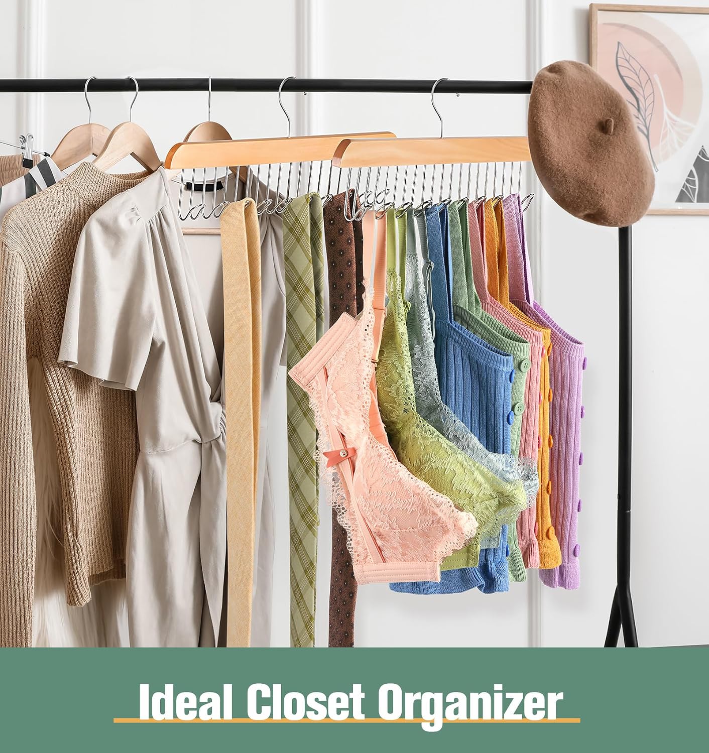 2 Pack Bra Hangers for Closet Organizer Upgraded Non-Slip Bra Organizer for Closet Tank Top Hanger Multi Hangers Space Saving with 20 Hooks for Belt, Tie, Tank Top, Necklaces