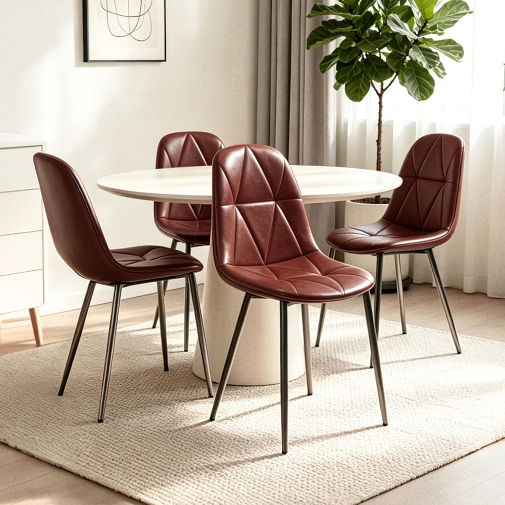 Set of 4 Brown Dining Chairs – Modern Armless Kitchen & Dining Chairs, Fa...