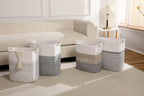Tall Laundry Basket With Handles,Woven Cotton Rope Big Laundry Hamper Sorters,Versatile Storage for Dirty Clothes,Baby Toys,and Blankets in Bathroom, Nursery,and Living Room (White/Gray, 68L)