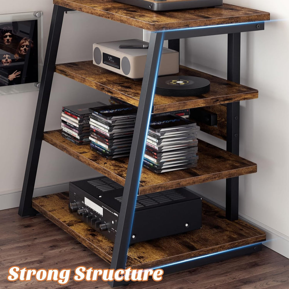 Besiost AV Media Stand with Outlets, Media Console with LED Lights, Stereo Ra...