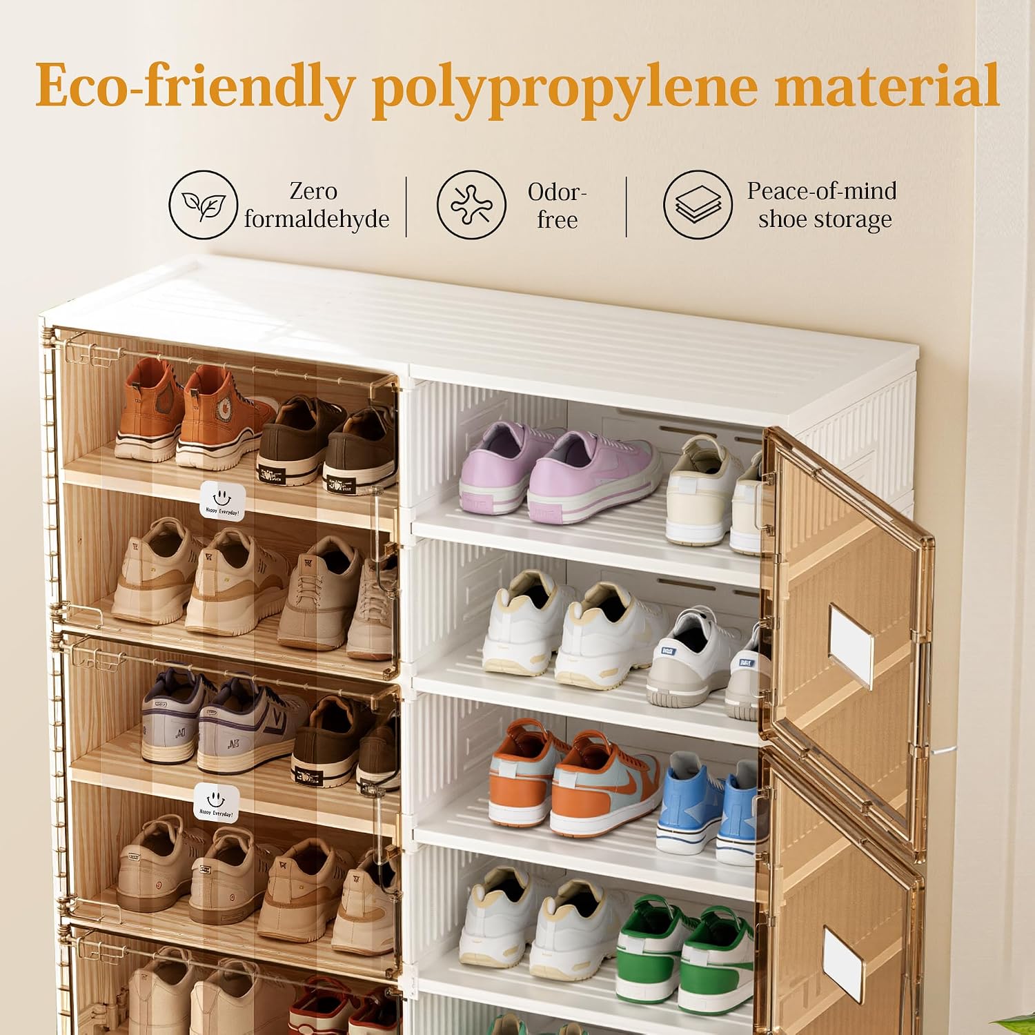 Foldable Shoe Rack Organizer for Entryway with Clear Magnetic Doors - Large Capacity Shoe Cabinet for Boots, Sneakers & All Shoes, Easy Assembly, White 9-Tier 36 Pairs