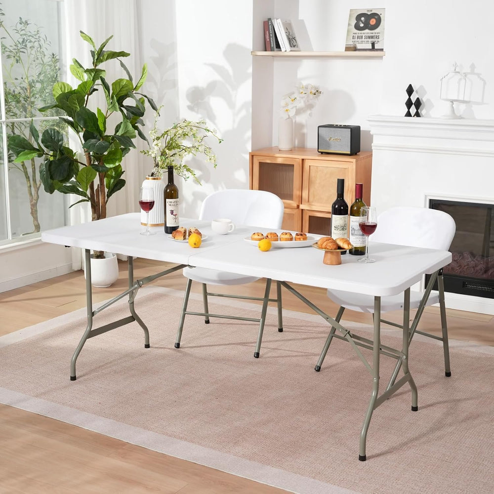 Folding Table 6ft, Heavy-Duty 500lbs Weight Capacity Foldable Table with HDPE...