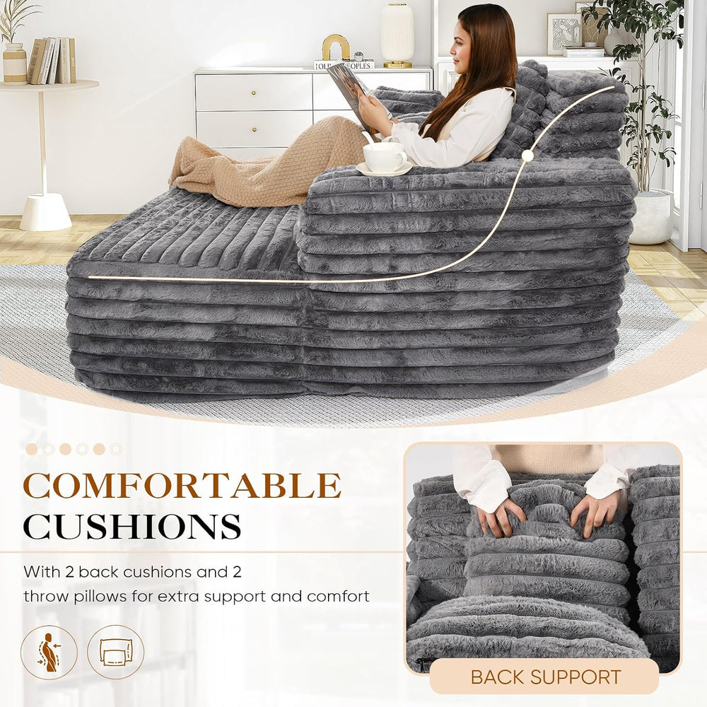 Chaise Lounge Chair Indoor, Comfy Corduroy Plush Fluffy Foam Floor Compressed...