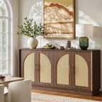 FORTUNETEC 63.8" Sideboard Buffet Cabinet with Storage, Natural Walnut | Accent Cabinet with Arched Doors, Boho Modular Media Console, Credenza for Living Room Kitchen Dining Room Entryway